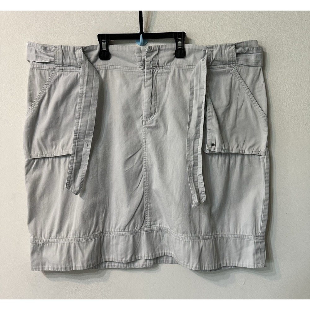 Preswick&Moore Women Utility Cargo Skirt Size 16 Gray Belted Cotton Stretch Midi